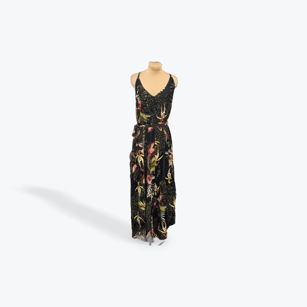 City Chic Tropical Floral Leopard Print Jumpsuit Black Size S 16 Wide Leg V-Neck